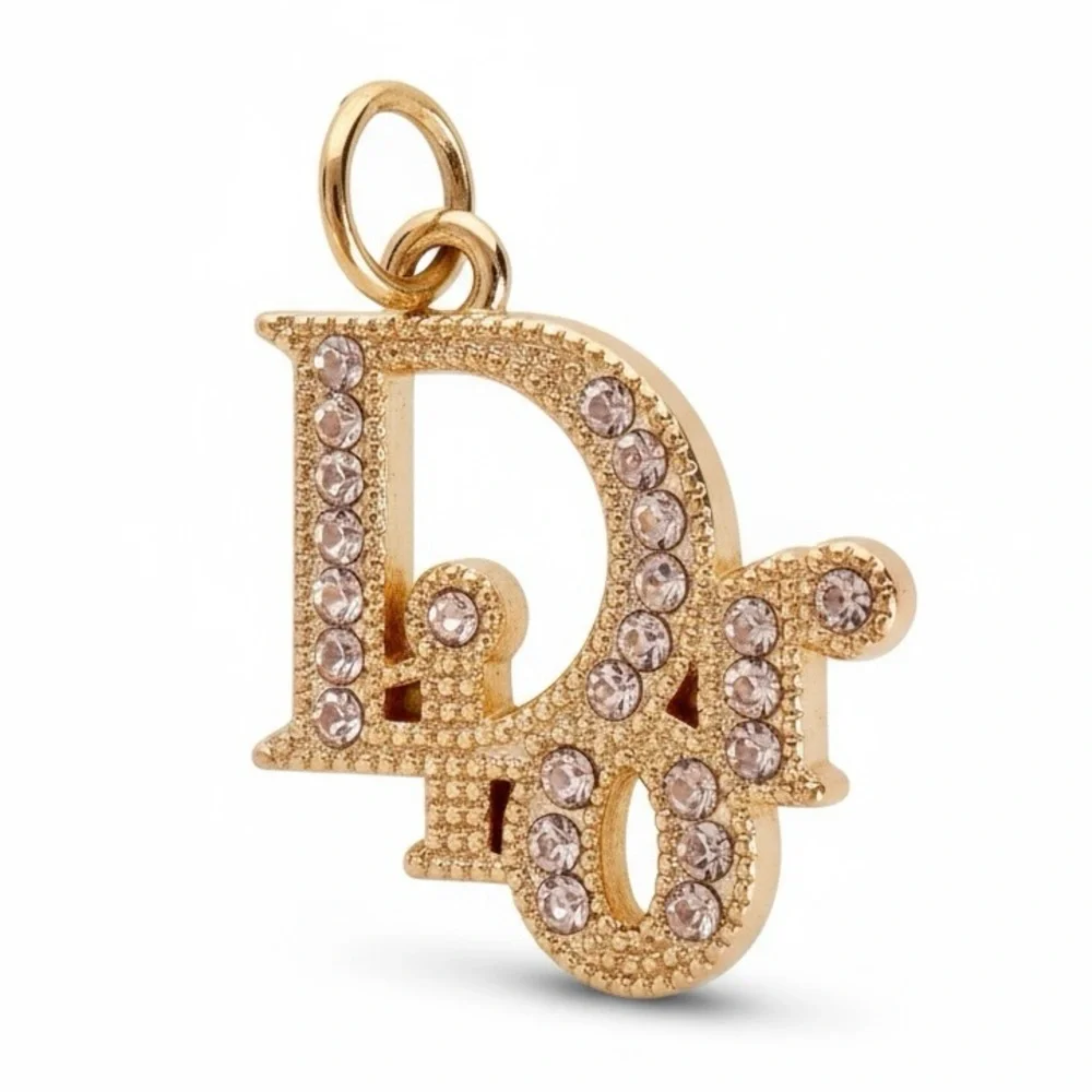 DIOR Authentic Gold and Crystals Pendant for Necklace NEW - Picture 6 of 10